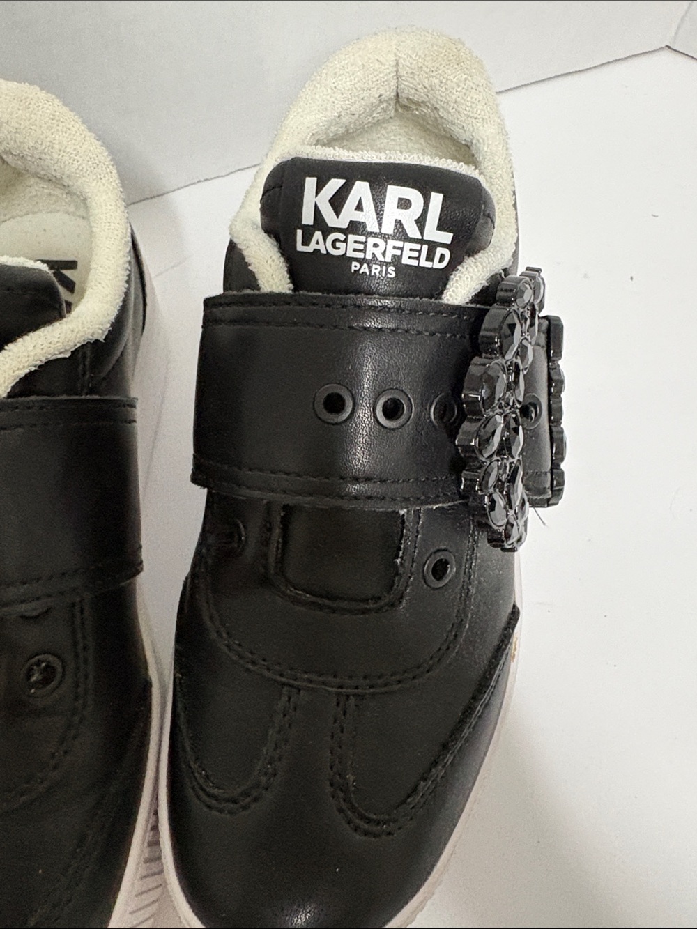 Karl Lagerfeld Kids Black Leather Sneakers with White Sole - Picture 2 of 7